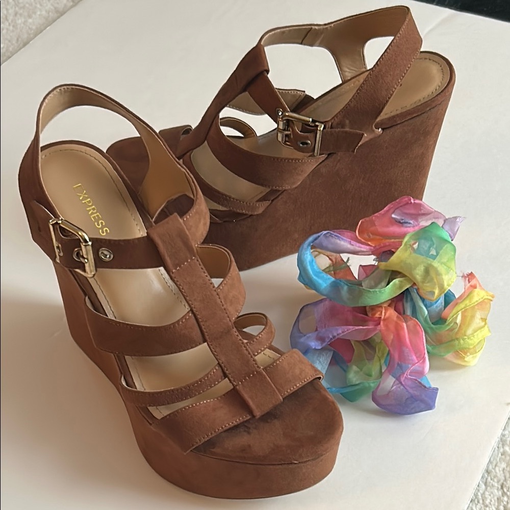 Express Gladiator Wedge Sandals Brown
